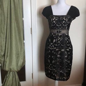 Sue Wong Black and Tan Beaded Dress